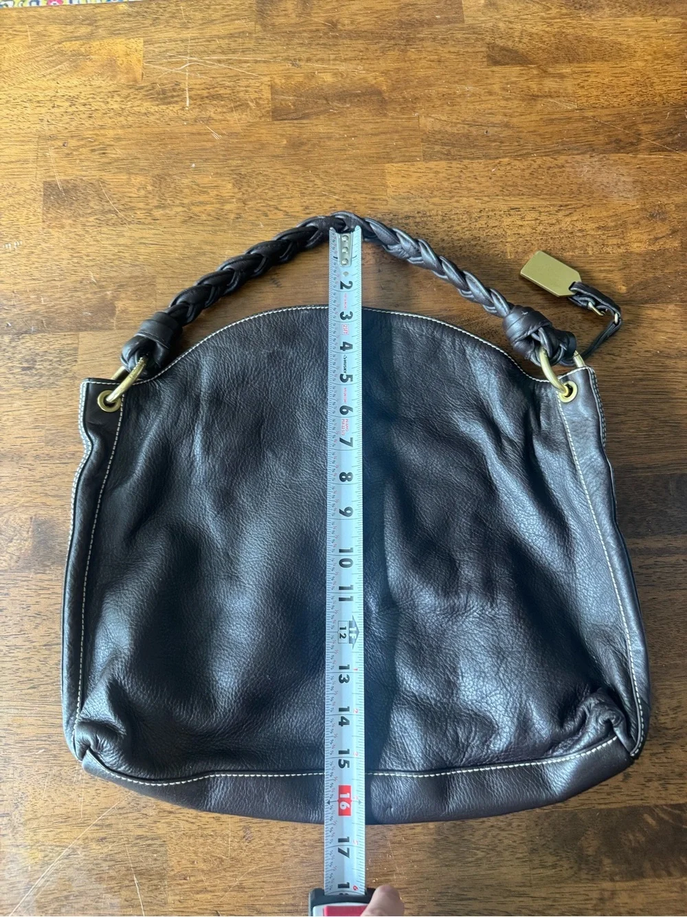 Lauren Ralph Lauren Pebbled Leather Braided Handle  hobo bag euc chocolate brown